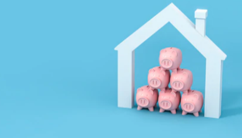 Picture of a stack of piggy banks inside a stylised house